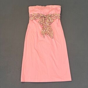 Ruth Pink Ribbon Bow Detail Strapless Sheath Dress Women's Size 2 Midi VTG A7772